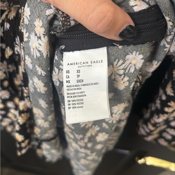 American Eagle Outfitters Black and White Wrap Sundress with Bishop Sleeves - Picture 5 of 6